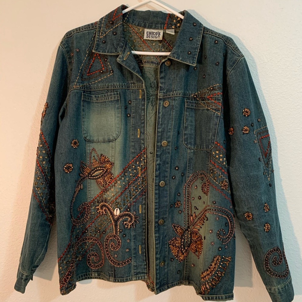 Vintage Denim Jacket with embroidery and beading